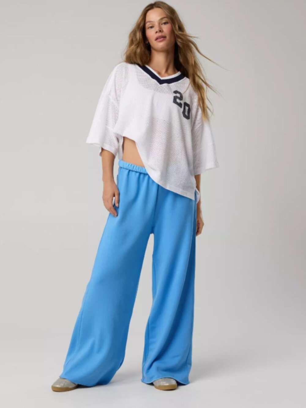 Offline by Aerie OTT Fleece Super Wide Leg Pant in Tidal Blue Medium Short